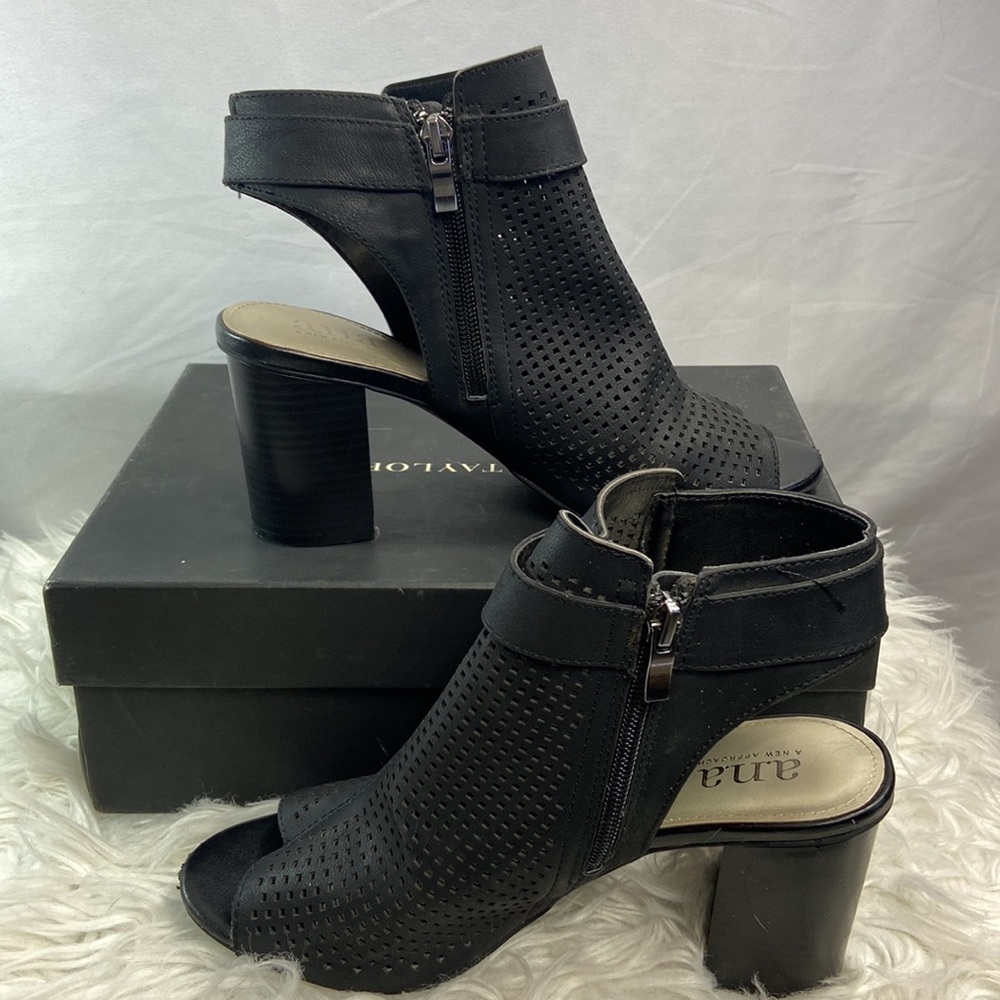 ANA “ANA TROUT” Vegan Leather Peep Toe Punch Out Heel - Picture 3 of 10